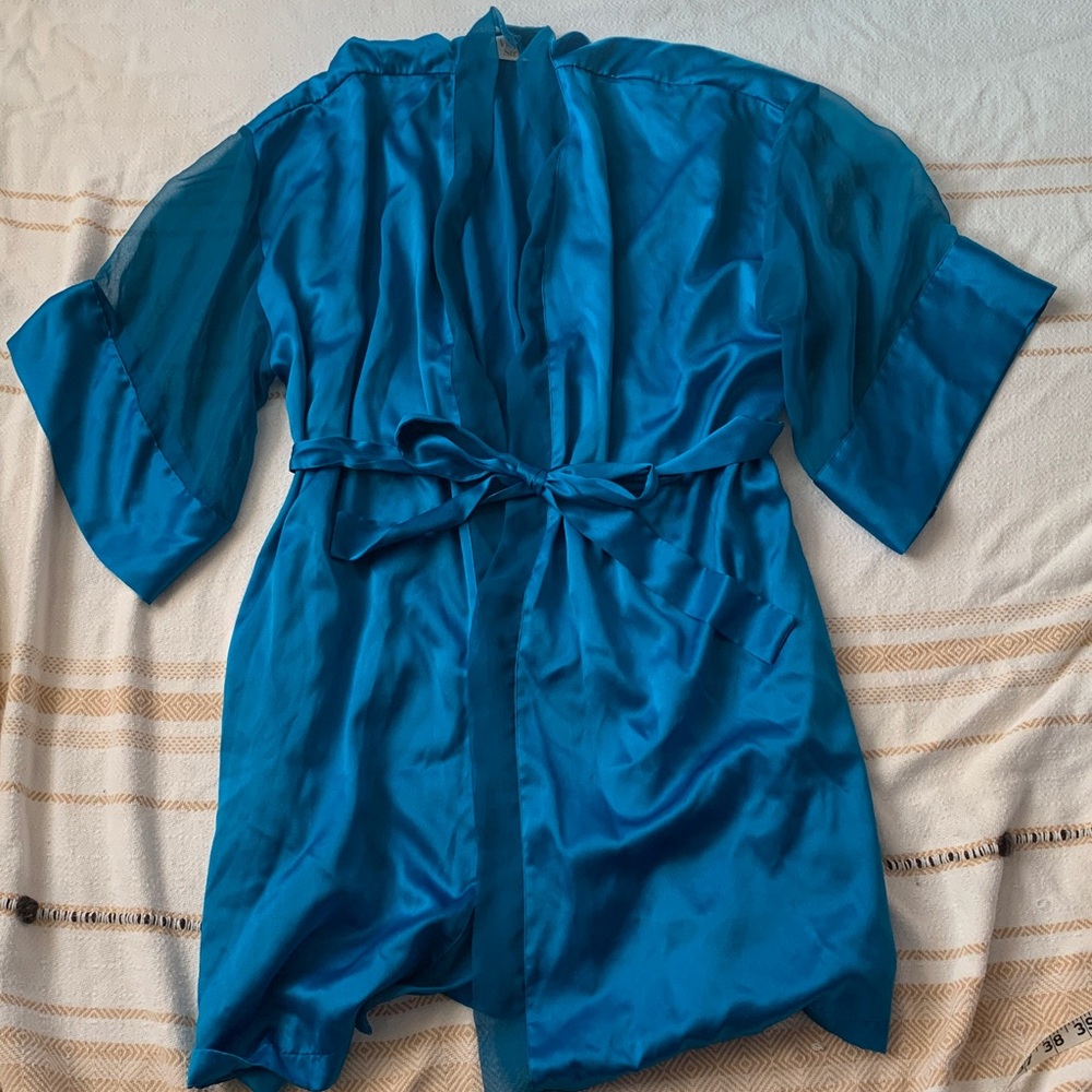 Vintage Victoria’s Secret Gold Label Teal Satin and Sheer Robe One Size
